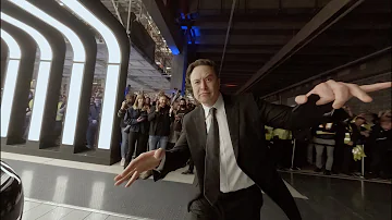 Elon Musk Drone Dance Behind the Scenes at Teslas Delivery Event 2022, Berlin Germany in 4K