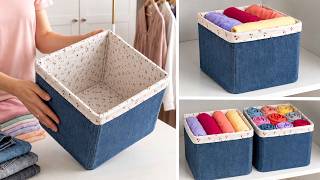 🧵Stop Wasting Money on Plastic Baskets! Make a Storage Box from Old Jeans!