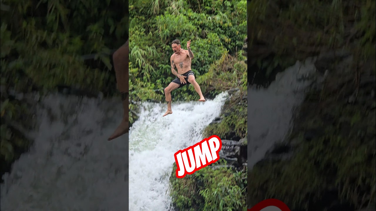 Crazy and funny jump 🤪 #travel #waterfall #jump