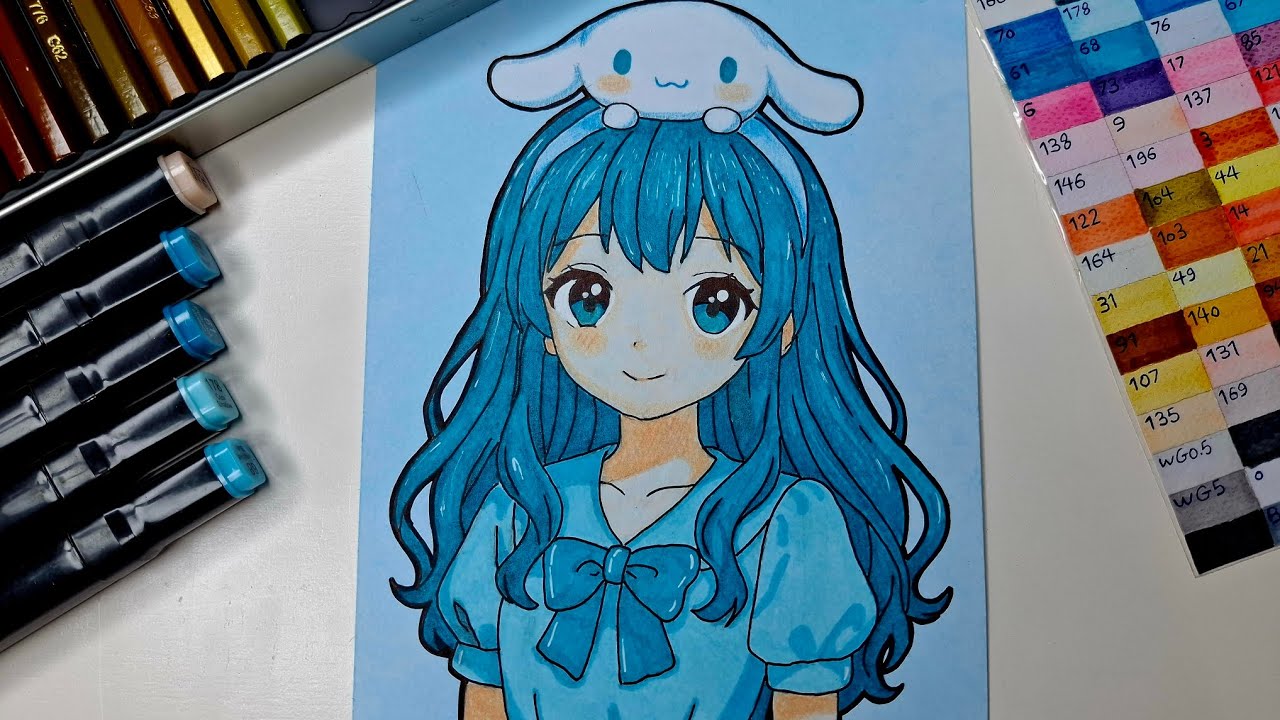 Drawing and Coloring This Cute Anime Girl with Cinnamoroll in 7 Minutes ...