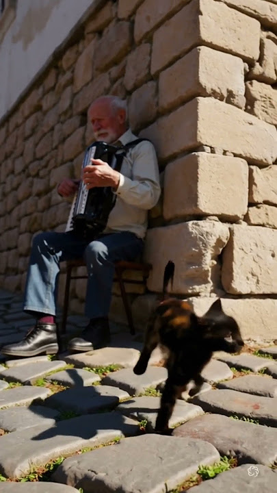 AI generated Kitten dancing to accordion player on a cobbled street. #ai #aianimation #kitten #cats