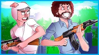 BOB ROSS IS SHOOTING HAPPY LITTLE BULLETS AT US!!  PUBG Funny Moments & Fails! (Battlegrounds)