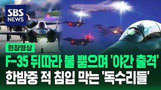 어둠 속 불 뿜으며 공군 전투기 60여 대 출격…'소링 이글' 훈련 중 공개된 웅장한 장면들 (현장영상) / SBS