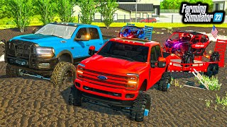 "THE BOYS" GO LUXURY MUDDING! (LIFTED TRUCKS + RZR) | Farming Simulator 22