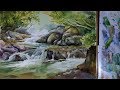 Watercolor Landscape painting : a Water Stream