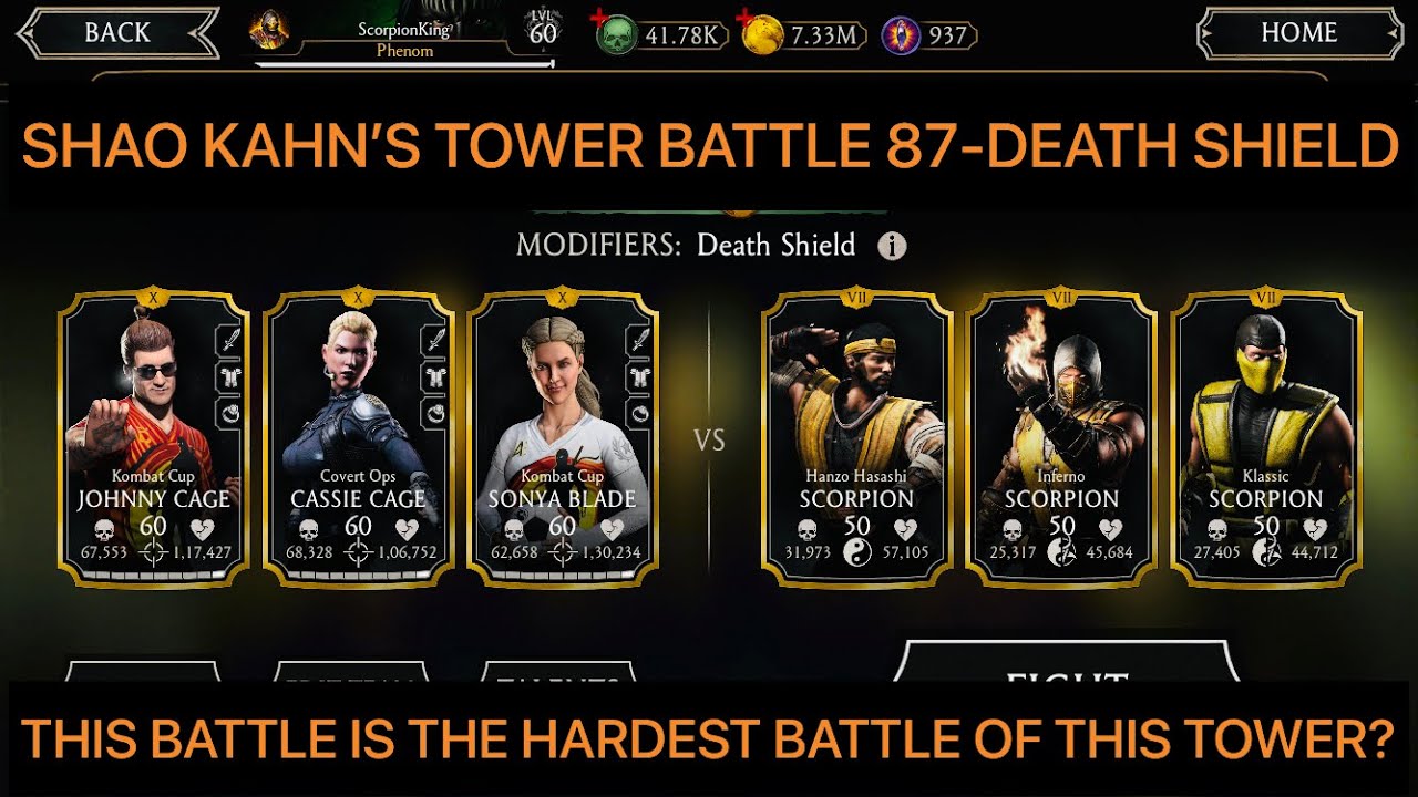 SHAO KAHN’S TOWER BATTLE 87 (DEATH SHIELD)|| THIS IS THE MOST DIFFICULT BATTLE FOR ANY BEGINNER!!