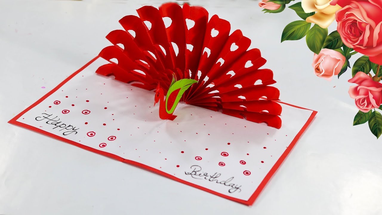 DIY - How To Make Peacock Pop up Card - Paper Crafts, Handmade Craft - Birthday Day card!