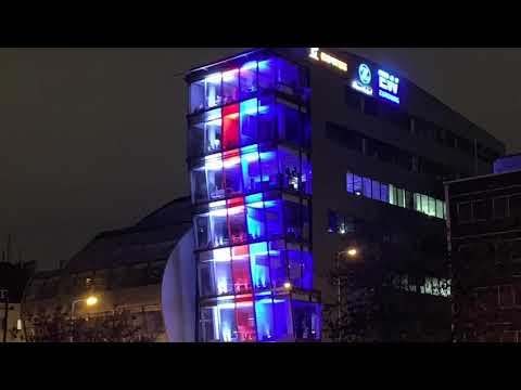 Eurowag Vysehrad building lit up on the memory of 17 November 1989