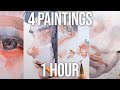 Painting 4 paintings in 1 hour! Real Time - Paint with me!