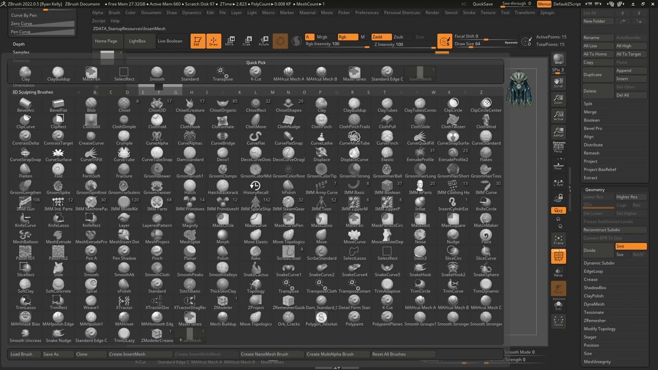 ZBrush 2022.0.5 Single Sided Tri-Part curve brush workaround