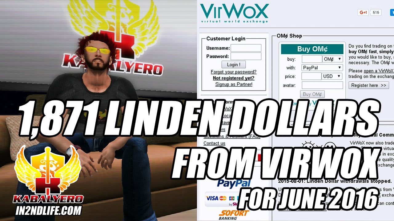 1,871 Linden Dollars From VirWoX For The Month Of June 2016 YouTube