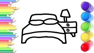 How To Draw cute a bed and a nightstand Drawing, Painting &amp; Coloring For Kids and Toddlers_Child Art