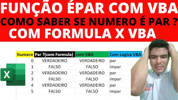 Função ÉPAR no EXCEL e no VBA como usar?, Como Saber se numero é PAR ou ÍMPAR no EXCEL, IsEven VBA
