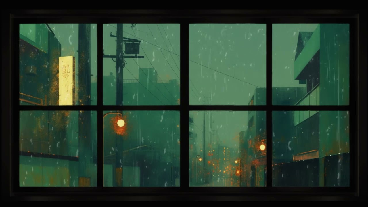 Nostalgic Rainy Night in Japan | Fake Window Anime for Projector | Relaxing City Lights ASMR 1 Hour