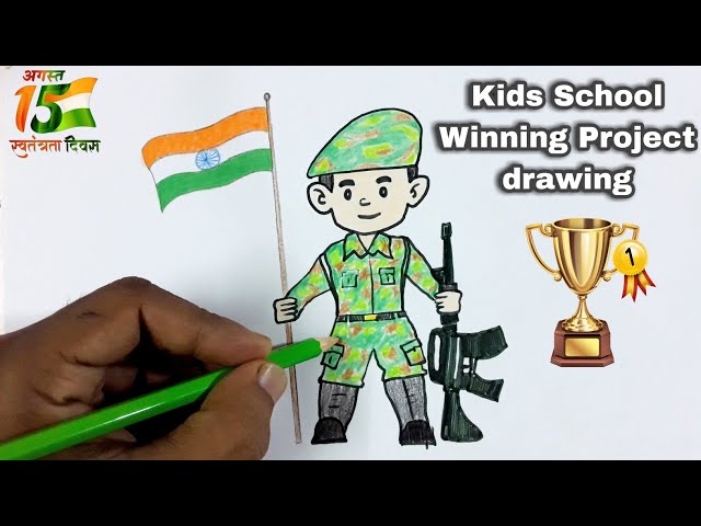 🇮🇳 15 August drawing for kids 🏆| School project drawing | Kalakar Rajesh class=