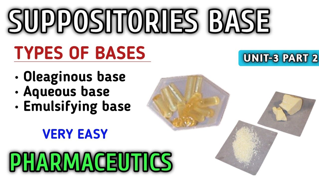 Suppository bases | Types of suppository bases | Oleaginous base | Aqueous base | Emulsifying agents