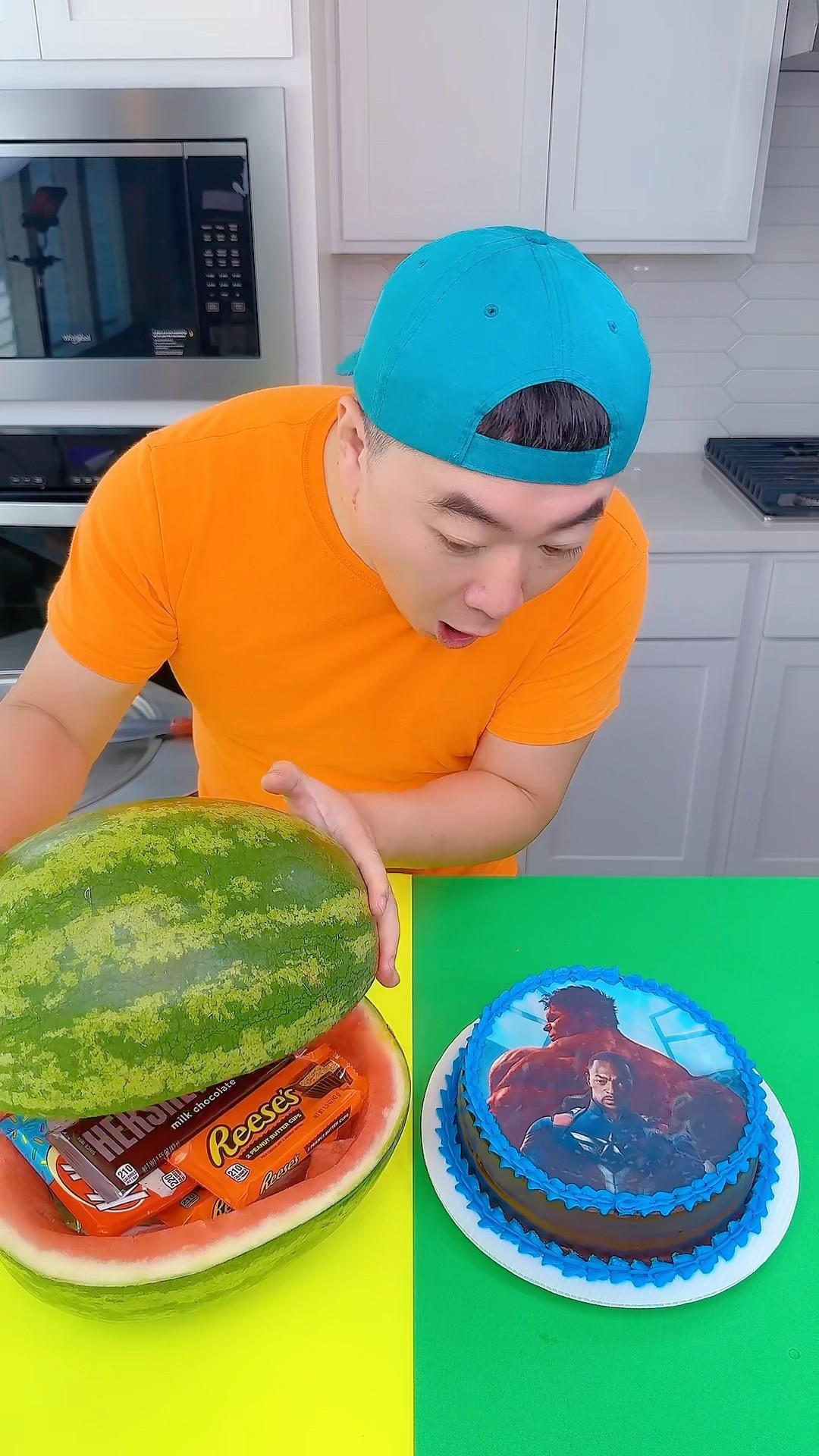 Captain America cake vs chocolate ice cream challenge!?#captainamerica #funny by Ethan Funny Family