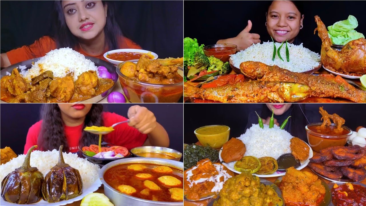 Asmr Eating Spicy🔥🥵 Chicken Curry Bata Machher Jhal 🌶Egg Curry Fish Fry Begun Bhaja with Rice 😋 