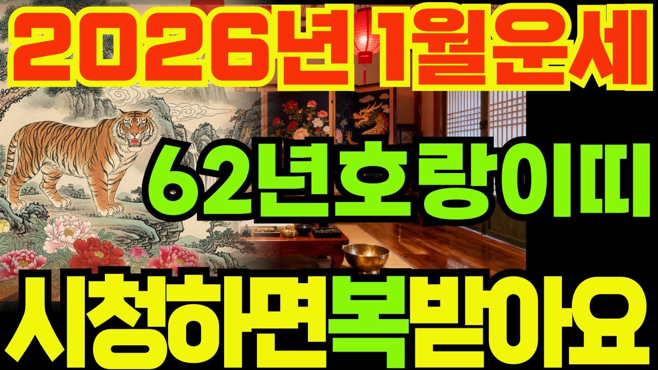 [62년호랑이띠26년1월운세]시청하면복받아요!!1962년임인생호랑이띠26년1월운세