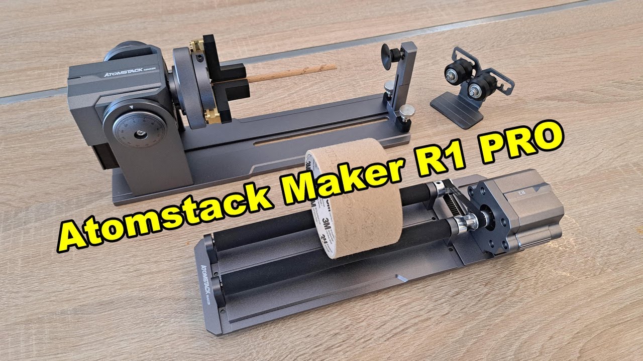 ATOMSTACK MAKER R1 Pro Chuck and Rotary Roller for Laser Engraver, 4-in-1  Laser Roller Rotary, 180° Adjustable Chuck with 3 Jaws for Engraving Rings