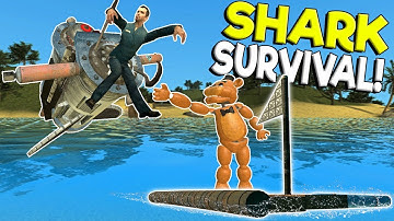 SURVIVING THE ROBOT SHARK & BUILDING A RAFT! - Garry