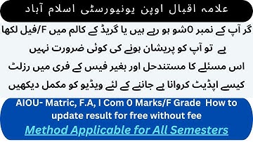 AIOU- Showing 0 Marks or F Grade Issue & What to Do to  Getting Result Update by Resolve This Issue