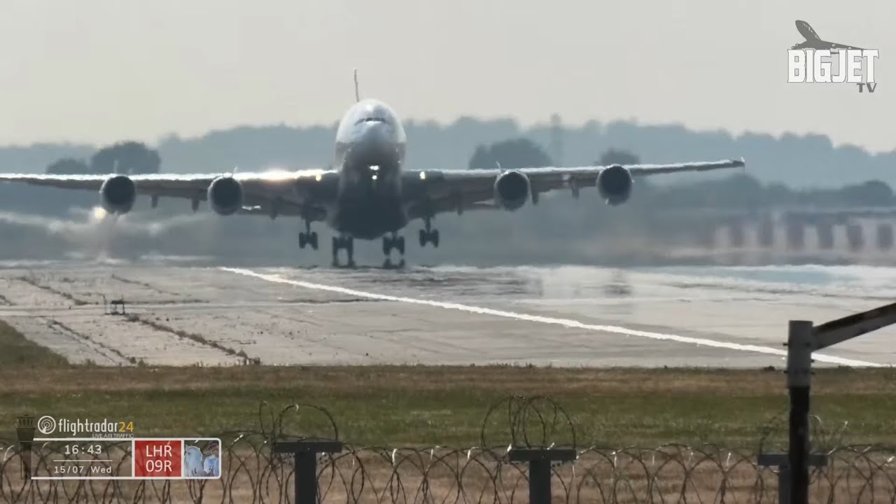 London Heathrow Airport HEAD-ON DEPARTURES/NOISY CLIMB-OUTS