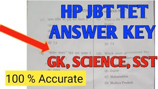 HP JBT TET Exam  25  august 2020  Answer key Gk, Science Section | Hp JBT TET Answer Key 2020 |