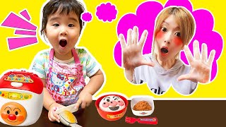 ママのためにいろちゃんがアンパンマンの炊飯器でご飯をつくるよ！　シューッとたけたよ！おしゃべりすいはんきと元気100ばい和食セット　おままごと　寸劇　２歳