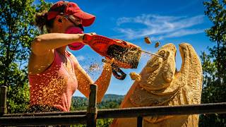 Carving a Giant Trout in a Customer's Yard