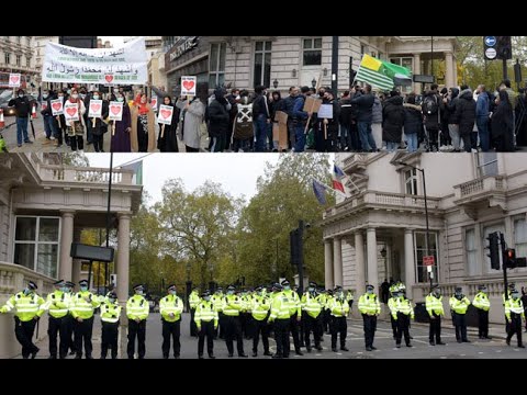 hundereds of devotee's & followers of pbuh protested outside french embassy