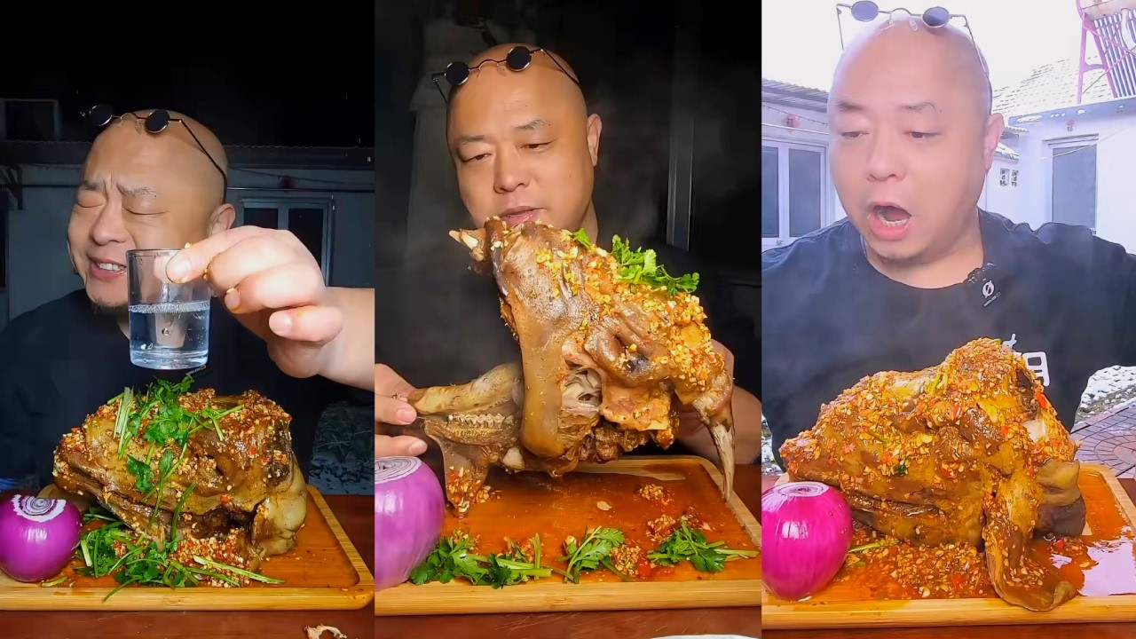Giant Lamb Head Mukbang 🐑🌶️ | Lamb Head & Trotters ASMR | Zhou Mukbang