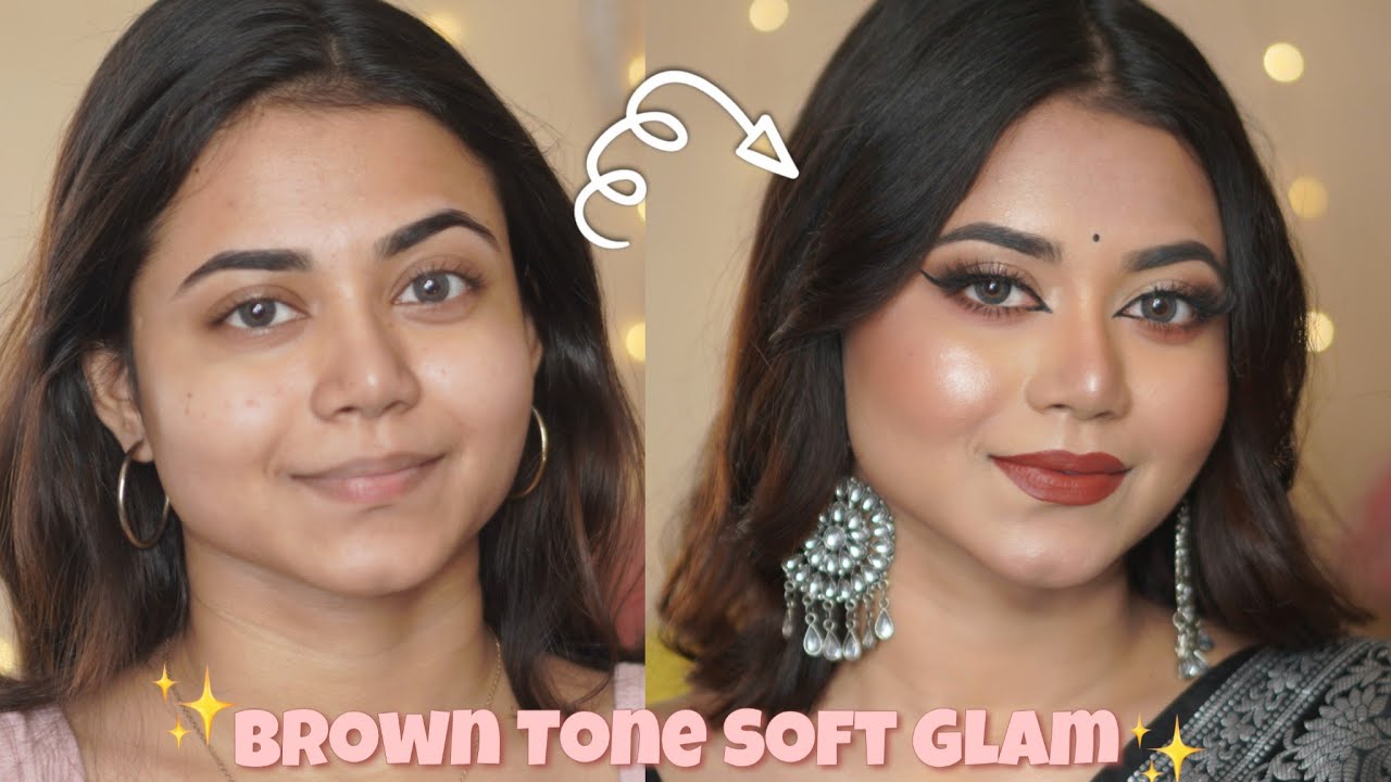 Indian Foxy Eyeliner Brown Soft Glam Makeup Look Step by Step - YouTube