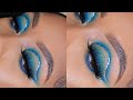 SMOKEY BLUE OMBRE CUT CREASE WITH GLITTER FT ARABELLA HAIR