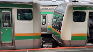 籠原駅3番線でE231系1000番台ﾔﾏU35編成とE233系3000番台ｺﾂE-06編成が切り離し（解結）されるシーン（2024.9.1.9:08）