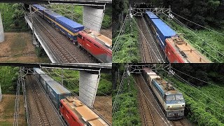 土曜日朝の貨物列車　稲城市竪谷戸大橋　2019/08/31