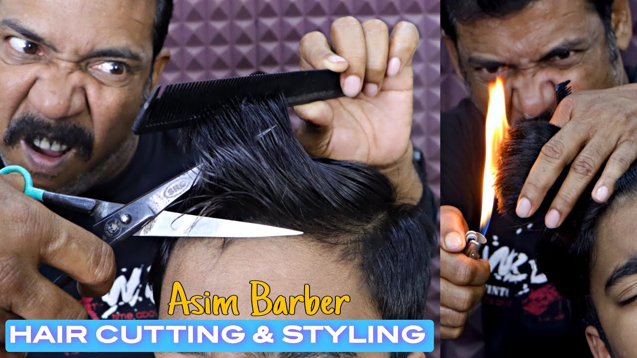 Hair Cutting & Hair Styling by Asim Barber | Fire Hair Trimming ...