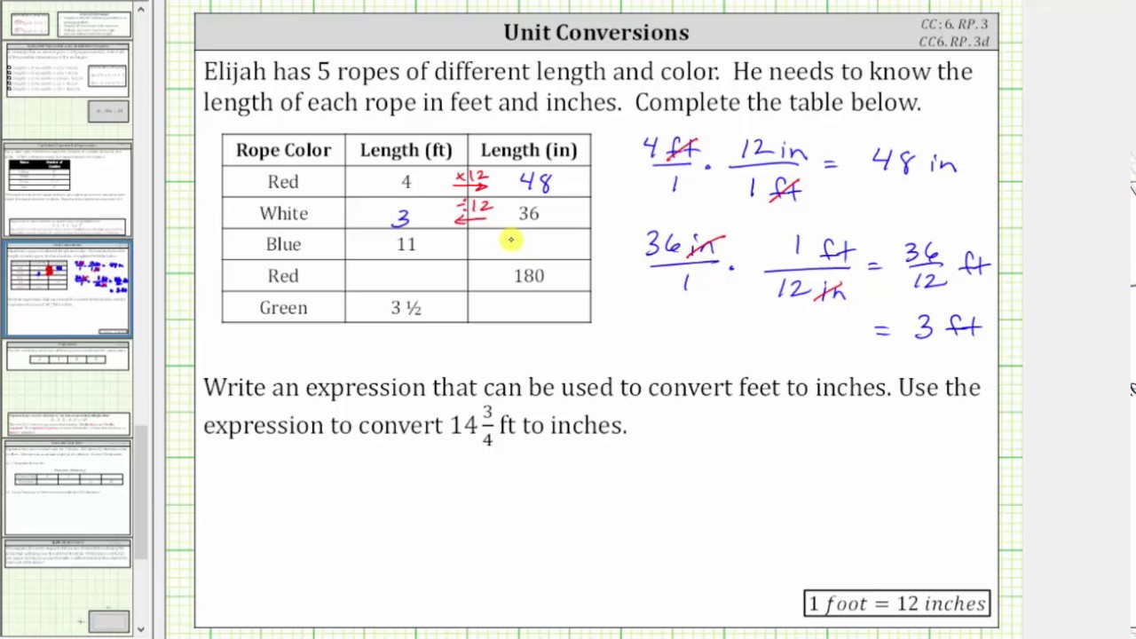 Convert Inches to Feet and Feet to Inches (CC:9.RP.9)