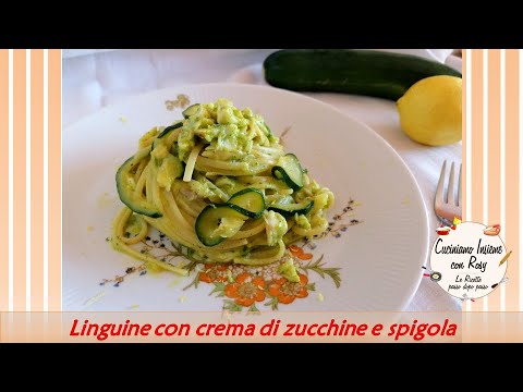 Linguine con crema di zucchine e spigola (o orata)