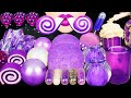 ASMR PURPLE FOODS *JELLO ROLL UPS, CAPSULE, EDIBLE VOLCANO, SNOBALL GUMMY CANDY TIKTOK JELLY MUKBANG