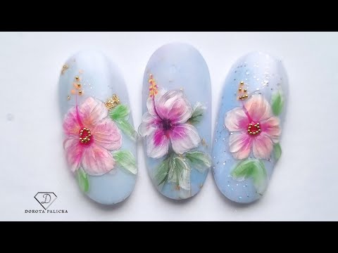 3D gel hibiscus flower nail art. 🌺 Summer 3D nail art