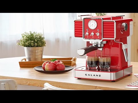  Galanz Máquina de café expreso retro con espumador de leche,  bomba de 15 bares, máquina profesional de capuchino y café con leche,  tanque de agua extraíble de 1.5 L, rojo retro