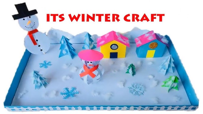 Snowy Winter Town crafts for kids❄️, Q-Tip winter house 🏠, Cotton pad  house🏘
