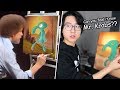 Following a Bob Ross spongebob painting tutorial