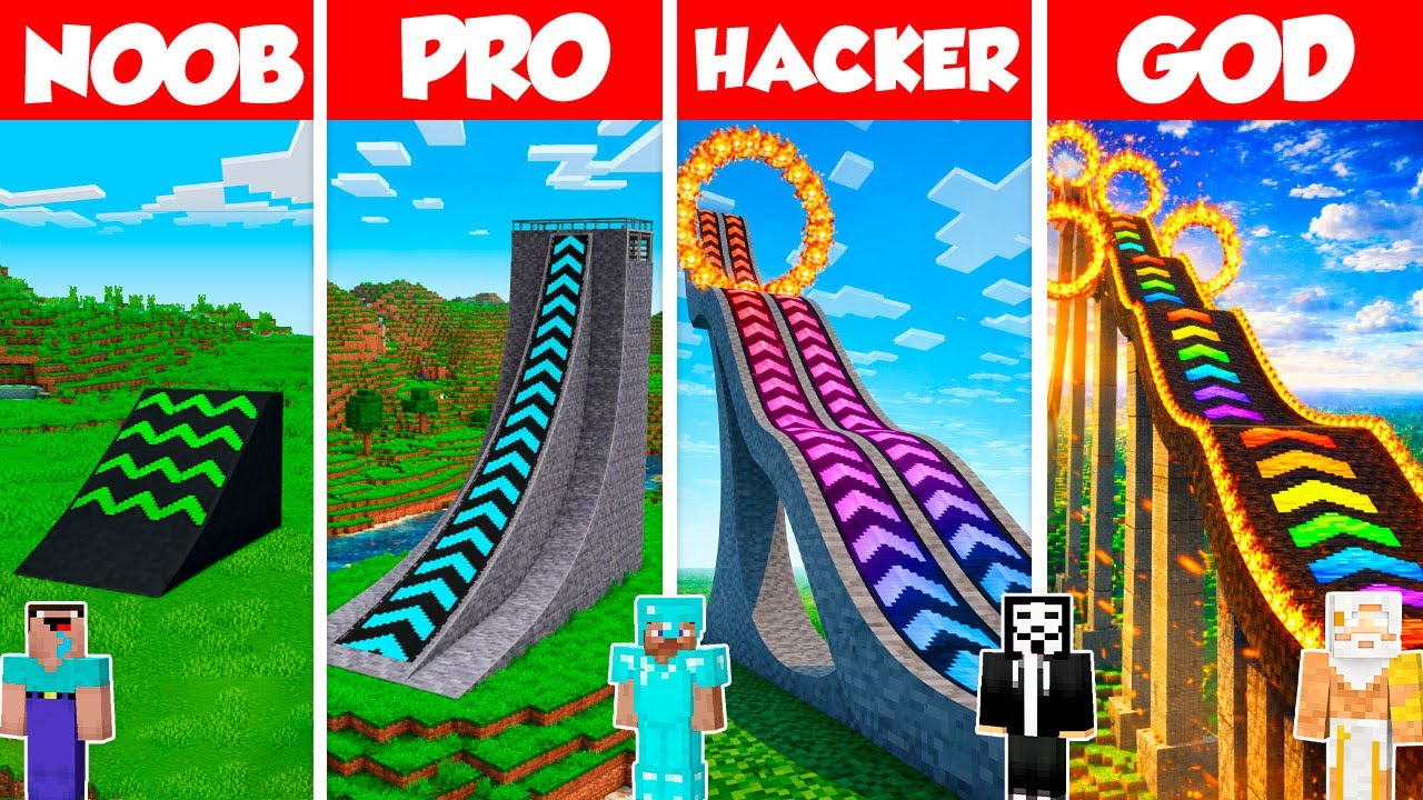 Jump Ramp Build Battle Challenge - Noob vs Pro vs Hacker vs God - Minecraft Animation