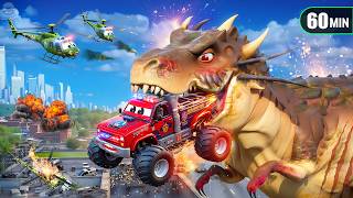 Dinosaur Rampage! Can Police Monster Trucks Save the City? City's Ultimate Rescue! | 1 Hr Cars Movie screenshot 5