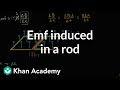 Emf induced in rod traveling through magnetic field | Physics | Khan Academy