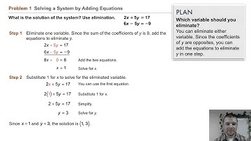 Algebra 1 6-3 Solving Systems Using Elimination: Problem 1 - Solving by Adding Equations