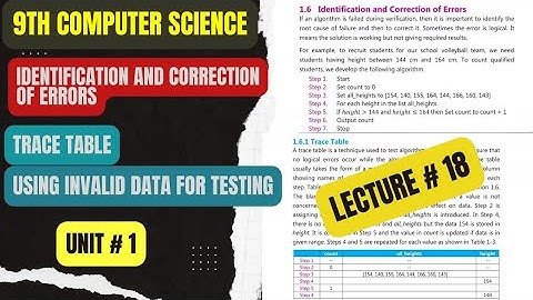 Identification and Correction of Errors | Trace Table | Using Invalid Data for Testing | 9th CS
