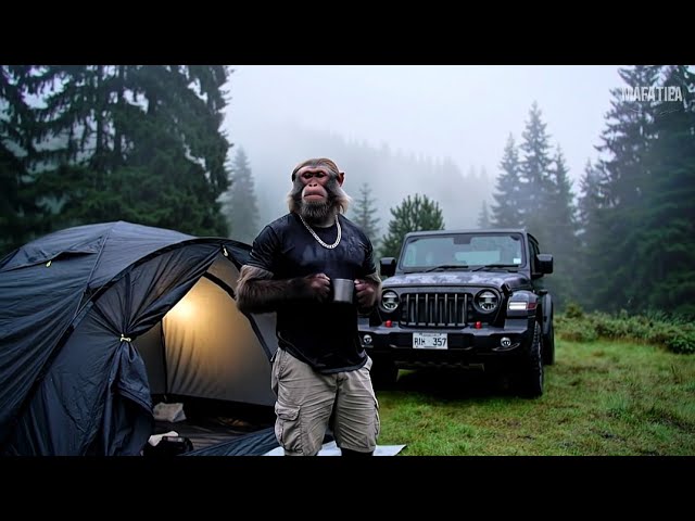 “Alone in the Misty Forest 🌫🍵 | Monkey Camping Vlog in Heaven 🌲✨” #aimonkeyvlog #monkeyvlog